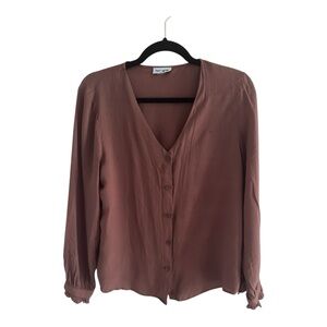 Frank and Oak Rust Textured Satin Long Sleeve Blouse – M